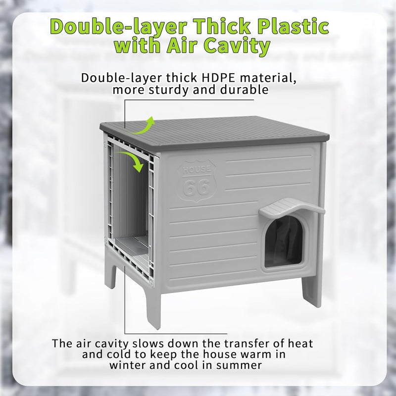Deblue Cat House Outdoor Weatherpoof Plastic Cats Houses with Escape Door Indoor Waterproof Feral/Pet Cat Shelter Outside for Puppy, Rabbit(Grey) - Image 3