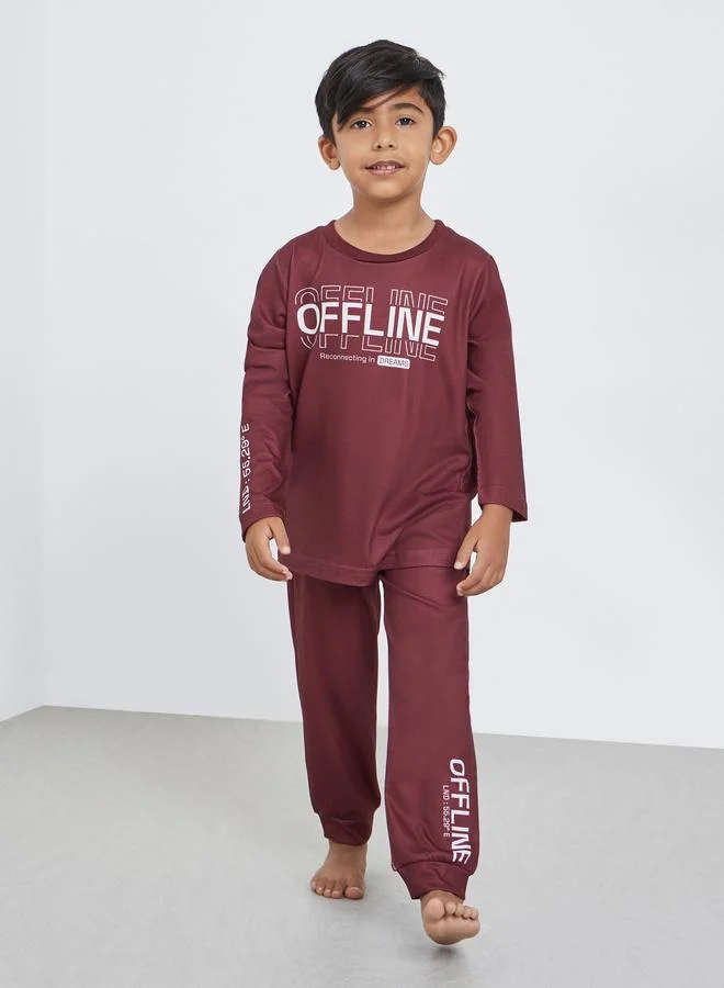ستايلي Styli Boys Slogan T-Shirt and Pyjama Set