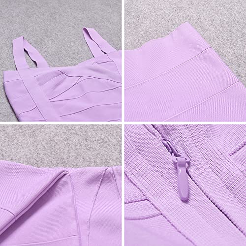 HLBandage Midi-Calf Solid Color Spaghetti Strap Rayon Bandage Dress (XS,Lavender) - Image 3
