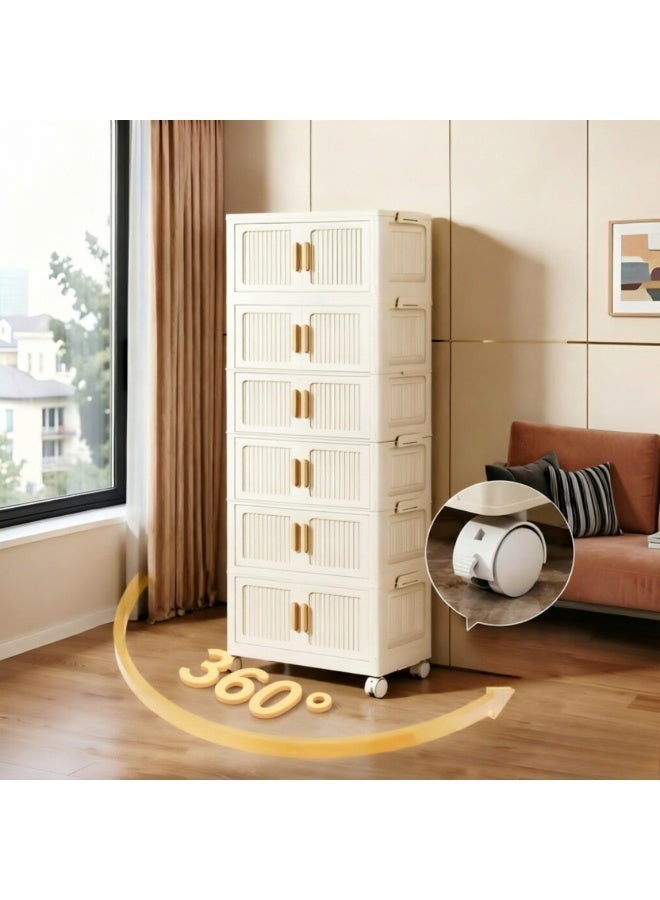 Storage Bins Collapsible Organizer 6 Tier Boxes with Lids Pulleys Plastic Stackable Organizer Bins with Wheels Foldable Storage Containers for Home, Office and Closet - Image 4