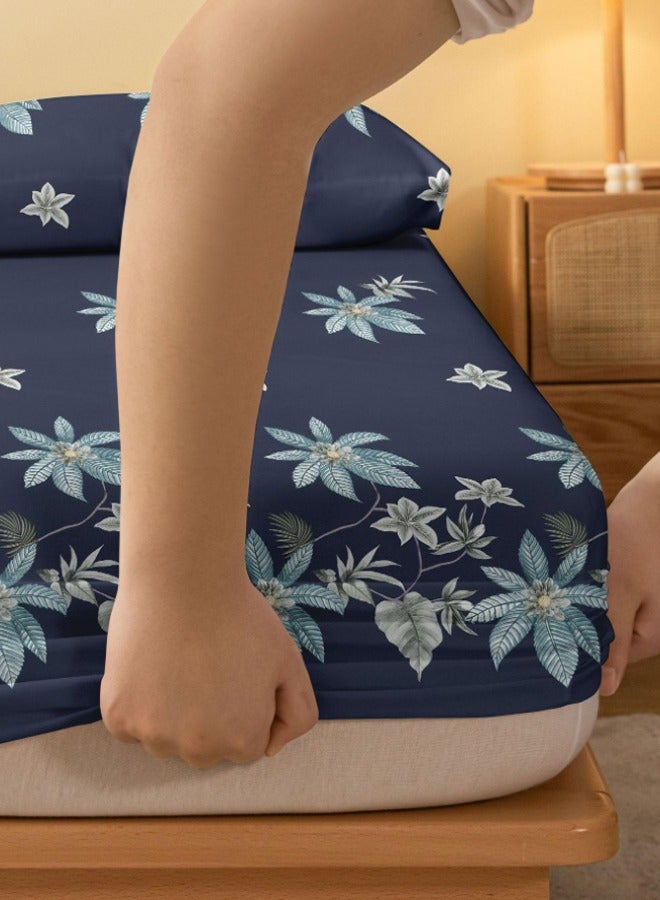 Single Fitted Bed Sheet Blue 90 x 200 cm Without Pillow Cover  - Image 2
