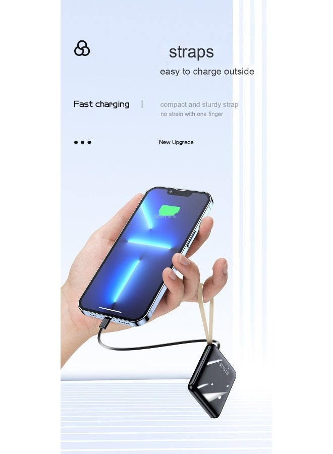 20000mAh Compact Mirror Surface Power Bank with Built-in Cable - High Capacity, Portable Mini Charger - Image 4