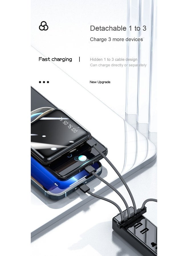 20000mAh Compact Mirror Surface Power Bank with Built-in Cable - High Capacity, Portable Mini Charger - Image 5