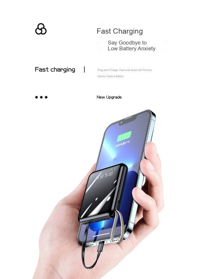 20000mAh Compact Mirror Surface Power Bank with Built-in Cable - High Capacity, Portable Mini Charger - Image 2
