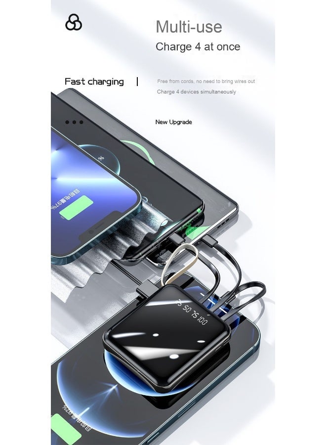 20000mAh Compact Mirror Surface Power Bank with Built-in Cable - High Capacity, Portable Mini Charger - Image 3