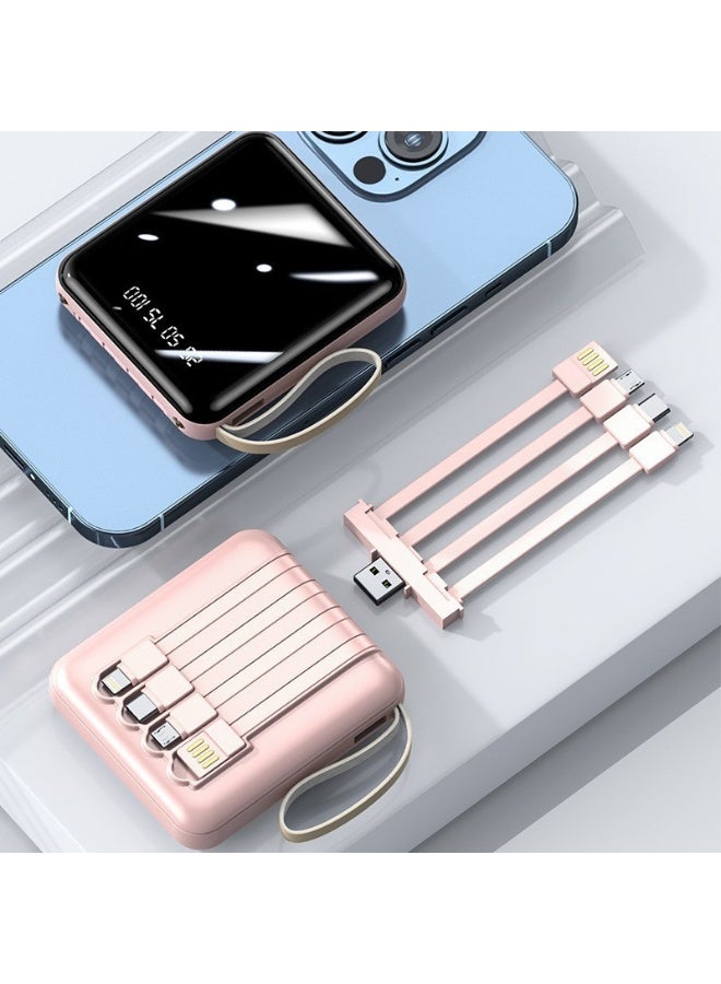 20000mAh Compact Mirror Surface Power Bank with Built-in Cable - High Capacity, Portable Mini Charger - Image 1