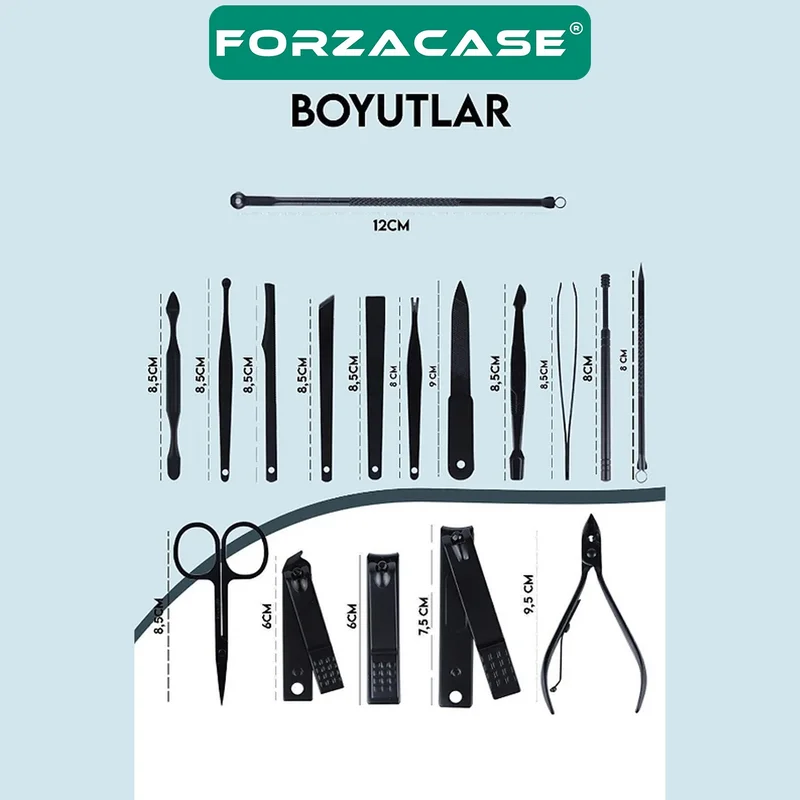 فورزاكاس 17 Piece Stainless Steel Professional Manicure Pedicure Set with Bag - FC405