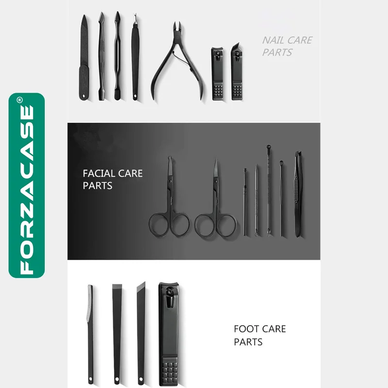 فورزاكاس 17 Piece Stainless Steel Professional Manicure Pedicure Set with Bag - FC405