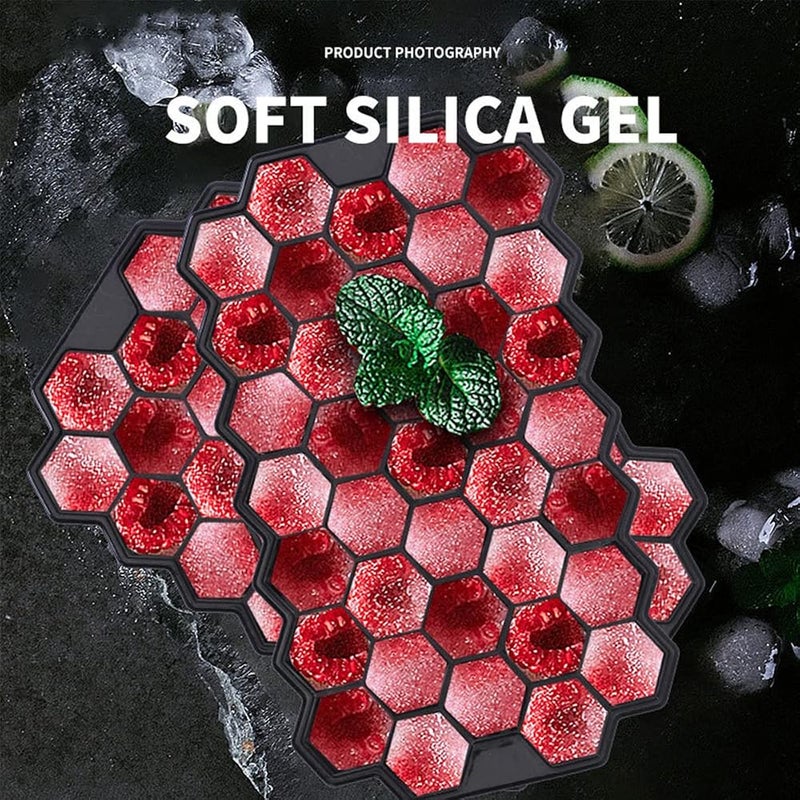 IBAMA Silicone Flexible Ice Cube Trays with Lid 37 Cubes Ice Trays for Chilled Drinks Whiskey Cocktails Stackable Honeycomb Shape Safe Ice Cube Trays Size 20 5 12 2cm, ICECUBE05-BK, ice cube tray - Image 5
