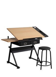 Height Adjustable Drafting Table Painting Table Drawing Table Art Craft Desk with Stool Artist Desk Tilting Tabletop Sketching Desk with Stool and Drawers for Home Office
