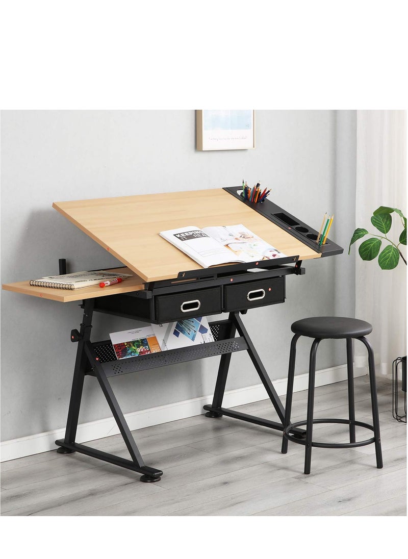 Generic - Height Adjustable Drafting Table Painting Table Drawing Table Art Craft Desk with Stool Artist Desk Tilting Tabletop Sketching Desk with Stool and Drawers for Home Office - Image 1