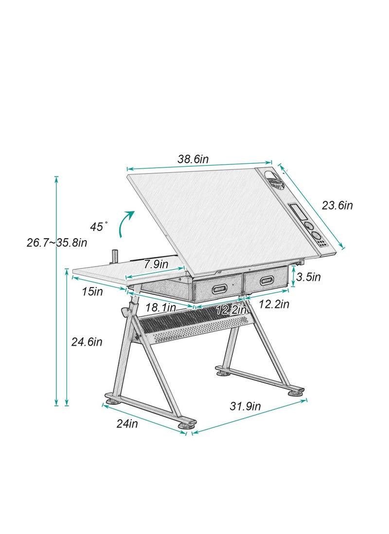Generic - Height Adjustable Drafting Table Painting Table Drawing Table Art Craft Desk with Stool Artist Desk Tilting Tabletop Sketching Desk with Stool and Drawers for Home Office - Image 1
