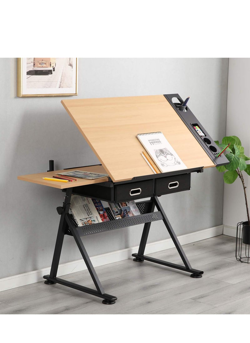 Generic - Height Adjustable Drafting Table Painting Table Drawing Table Art Craft Desk with Stool Artist Desk Tilting Tabletop Sketching Desk with Stool and Drawers for Home Office - Image 1