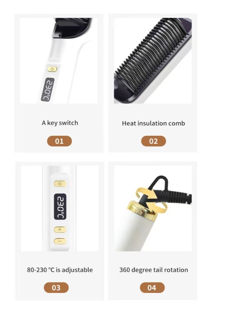 Hair Straightener Brush Ionic Hair Straightener Comb with Temperature Settings LED Screen, Professional Hairstyle Tools - Image 4