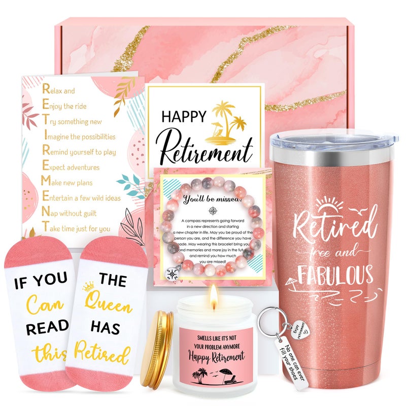 Launrada Retirement Gift for Woman 2025 Retired Gifts for Women Happy Cool Retirement Gift Basket for Women Coworker Teacher Nurse Boss Friend Mom Grandma Retirees, 20Oz Tumbler Card The Queen Has Retired Sock - Image 1