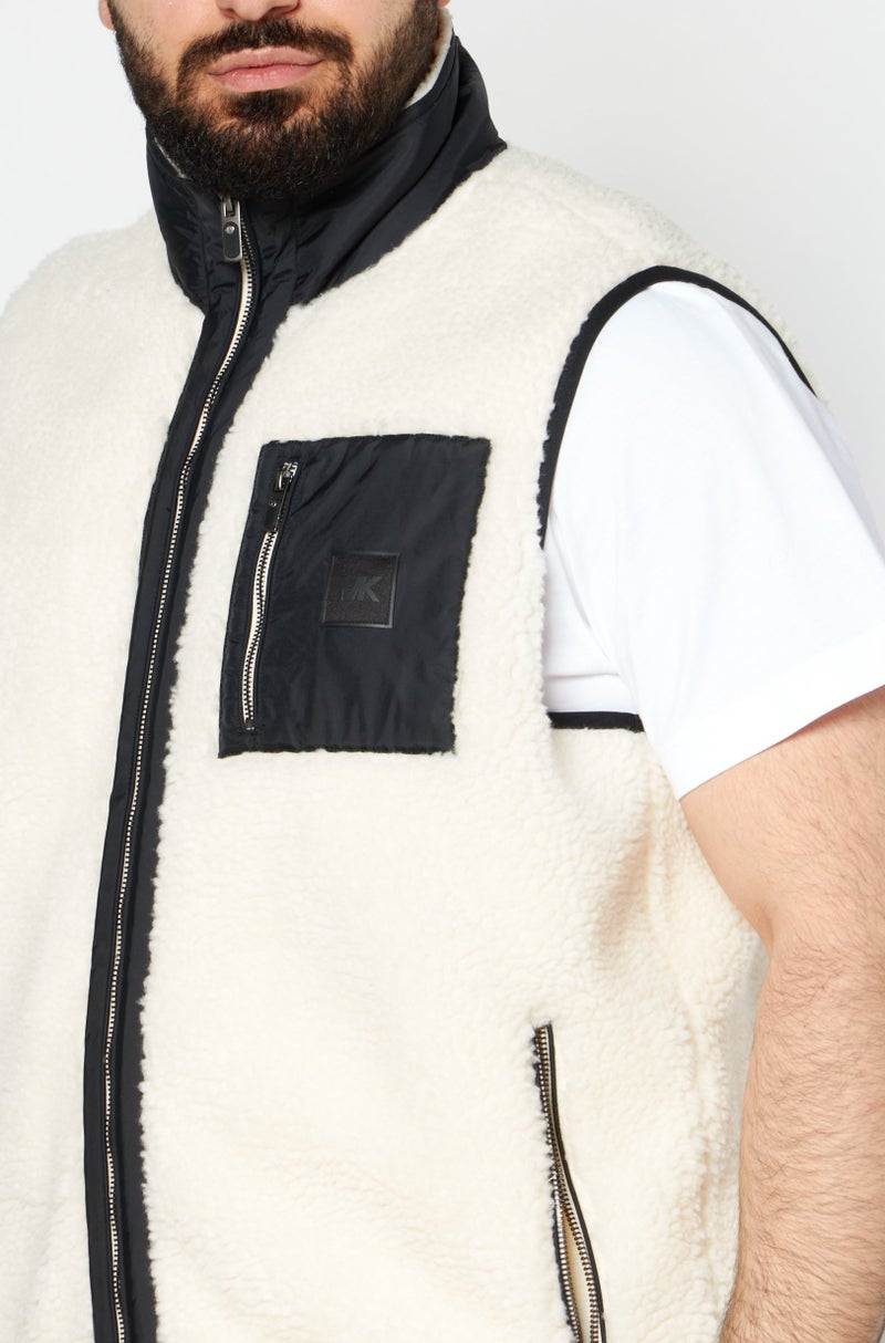 Michael Kors Men Sherpa Full Zip Vest, Bone - Image 4