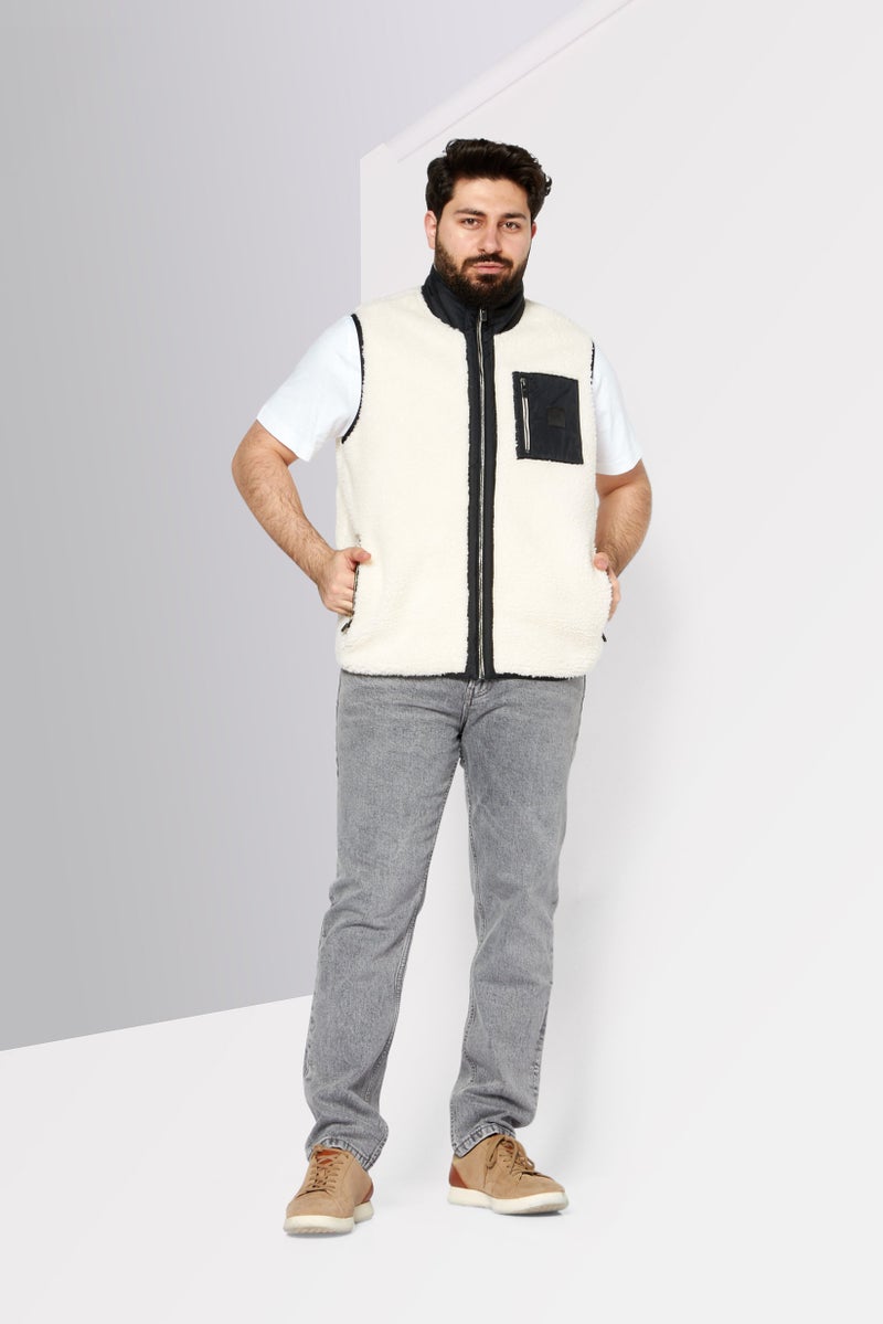 Michael Kors Men Sherpa Full Zip Vest, Bone - Image 2