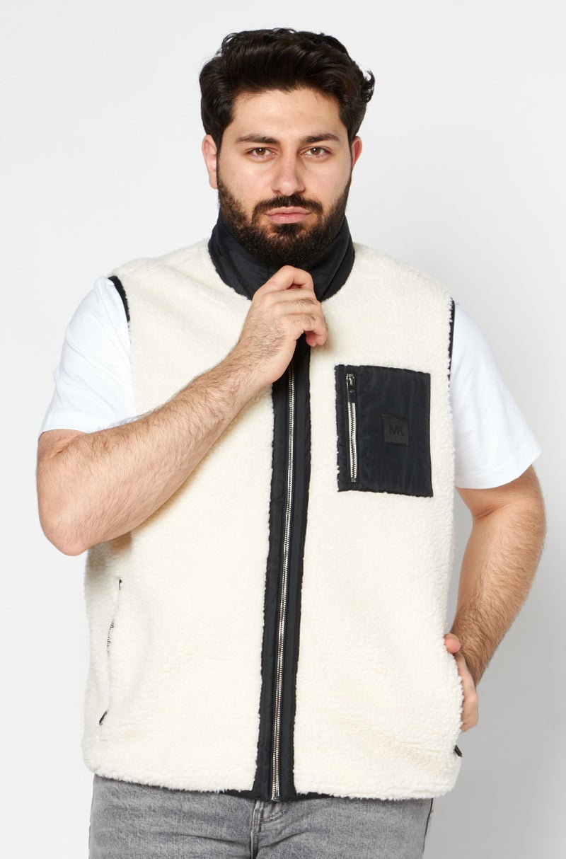 Michael Kors Men Sherpa Full Zip Vest, Bone - Image 1