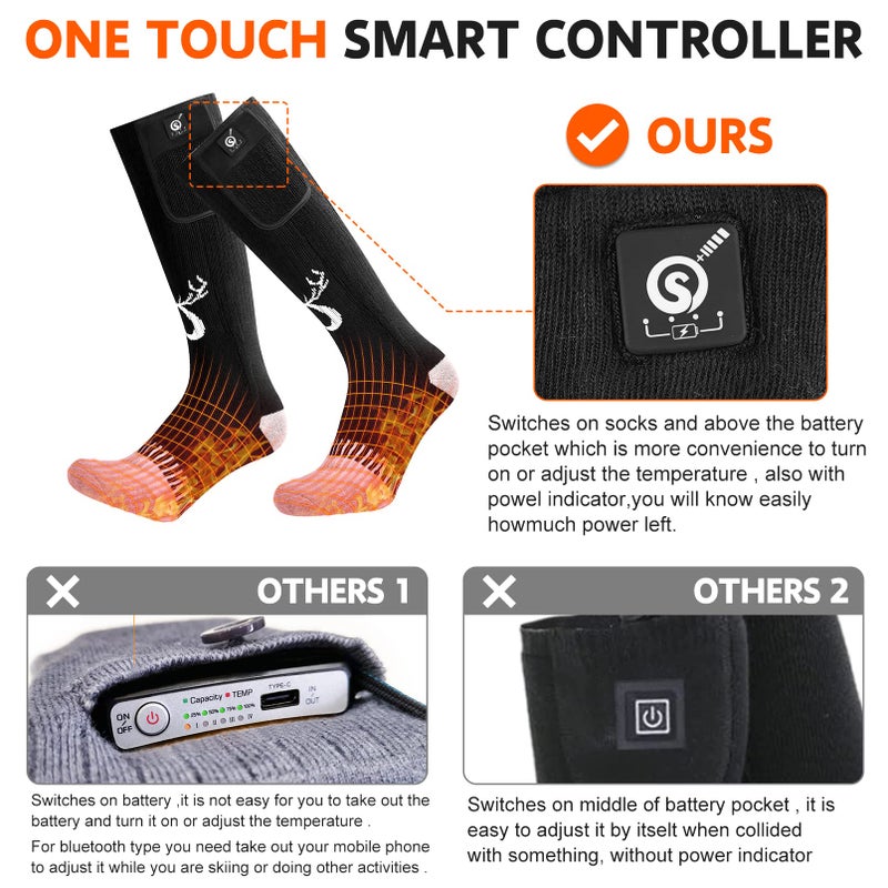 SNOW DEER Upgraded Rechargeable Electric Heated Socks 7.4V 2216Mah Battery Powered Cold Weather Heat Socks For Men Women Outdoor Riding Camping Hiking Motorcycle Skiing Warm Winter Socks - Image 3