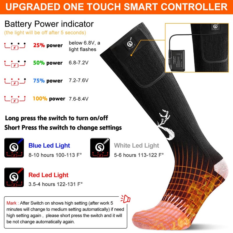 SNOW DEER Upgraded Rechargeable Electric Heated Socks 7.4V 2216Mah Battery Powered Cold Weather Heat Socks For Men Women Outdoor Riding Camping Hiking Motorcycle Skiing Warm Winter Socks - Image 2