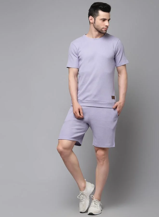 Take Two Men Purple Waffle Knit T-Shirt and Shorts Co-Ords By Rigo