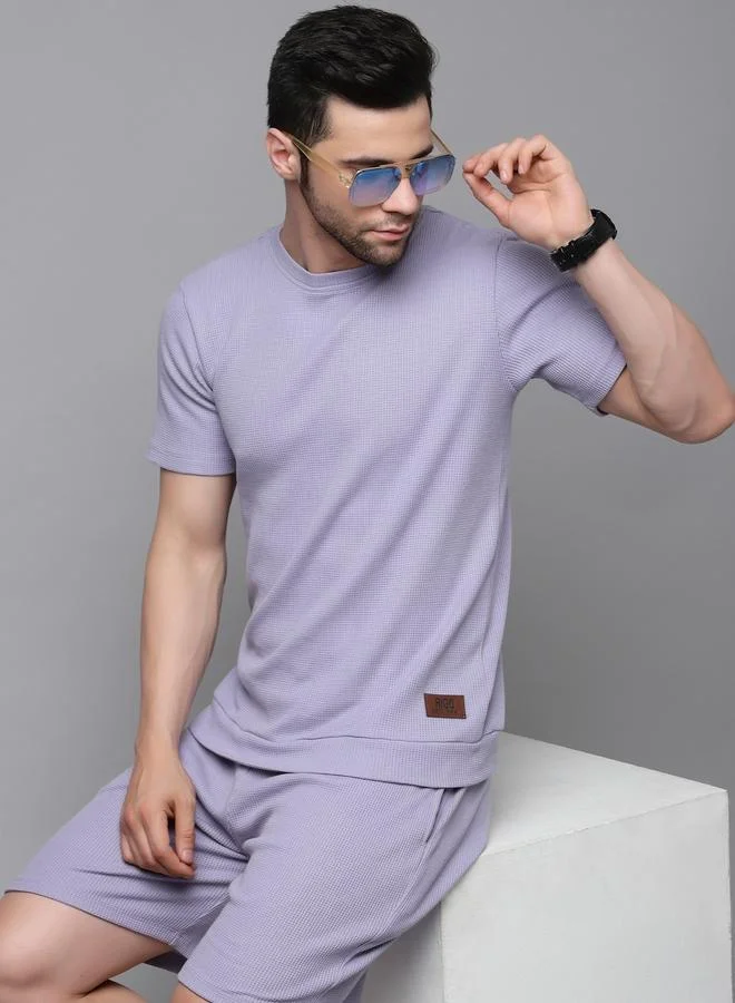Take Two Men Purple Waffle Knit T-Shirt and Shorts Co-Ords By Rigo
