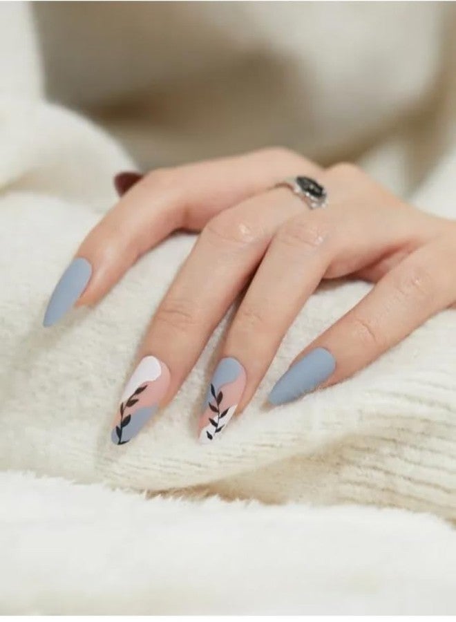 Indie Nails Press On Nails 24 Pcs Fake Nails with Long Lasting Korean Liquid Nail Glue & Nail File | Stick On Nails Art Kit for Women & Girls | Reusable False Nails Extension by Indie Nails (Moody Matte) - Image 3