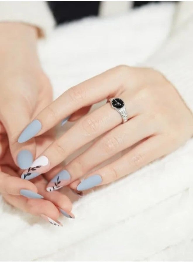 Indie Nails Press On Nails 24 Pcs Fake Nails with Long Lasting Korean Liquid Nail Glue & Nail File | Stick On Nails Art Kit for Women & Girls | Reusable False Nails Extension by Indie Nails (Moody Matte) - Image 2