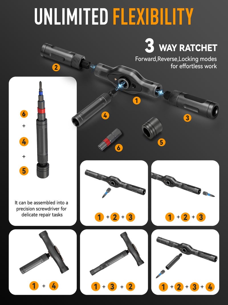 DISEN 68 in 1 Ratcheting Screwdriver Set, 58-Tooth T-Handle with Magnetic Pickup & Pad, 42 S2 Steel Bits, Magnetic Case, Repair Kit for Electronics, Laptop, PC, Game Console, Furniture, Bike - Image 5