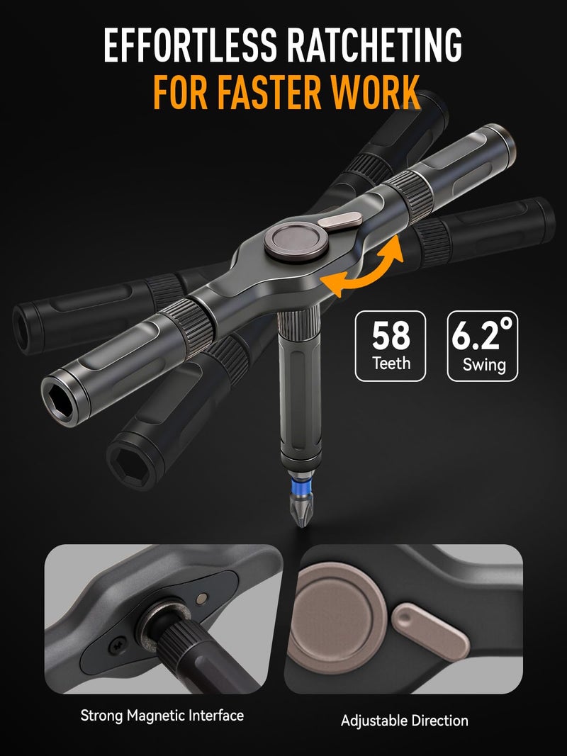 DISEN 68 in 1 Ratcheting Screwdriver Set, 58-Tooth T-Handle with Magnetic Pickup & Pad, 42 S2 Steel Bits, Magnetic Case, Repair Kit for Electronics, Laptop, PC, Game Console, Furniture, Bike - Image 3