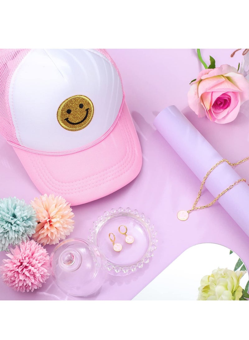 KASTWAVE Preppy Jewelry Set Smile Face Sequins Hat Smile Face Necklace Earrings Preppy Accessories for Girls Summer Beach - Image 4