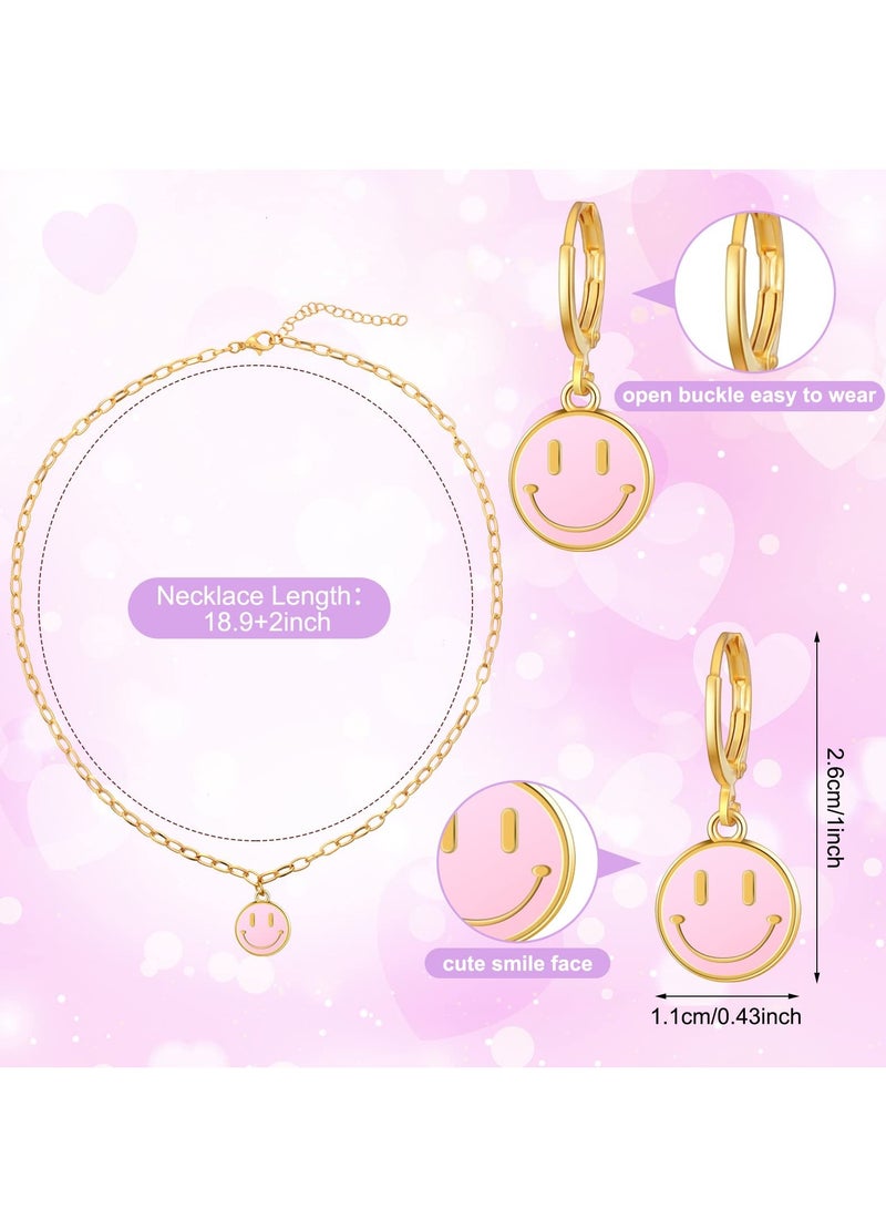 KASTWAVE Preppy Jewelry Set Smile Face Sequins Hat Smile Face Necklace Earrings Preppy Accessories for Girls Summer Beach - Image 3