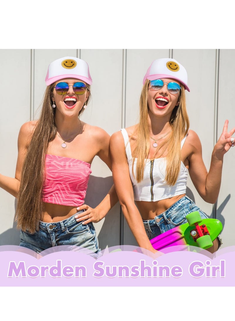 KASTWAVE Preppy Jewelry Set Smile Face Sequins Hat Smile Face Necklace Earrings Preppy Accessories for Girls Summer Beach - Image 5