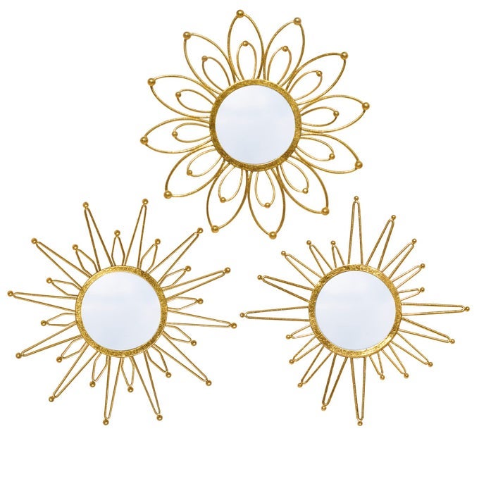 MIRROR WALL DECOR GOLD MIRRORS FOR WALL METAL SUNBURST MIRRORS HOME DECORATION WALL ART DECORATIVE MIRROR SUITABLE FOR LIVING ROOM BEDROOM ENTRANCE SET OF 3