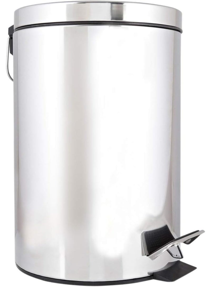 ECVV ECVV Stainless Steel Plain Pedal Dustbin, Garbage Bin with Removable Bucket Round Shape, Silver Color use for, Home, Kitchen, Office -12 Liter - Image 2