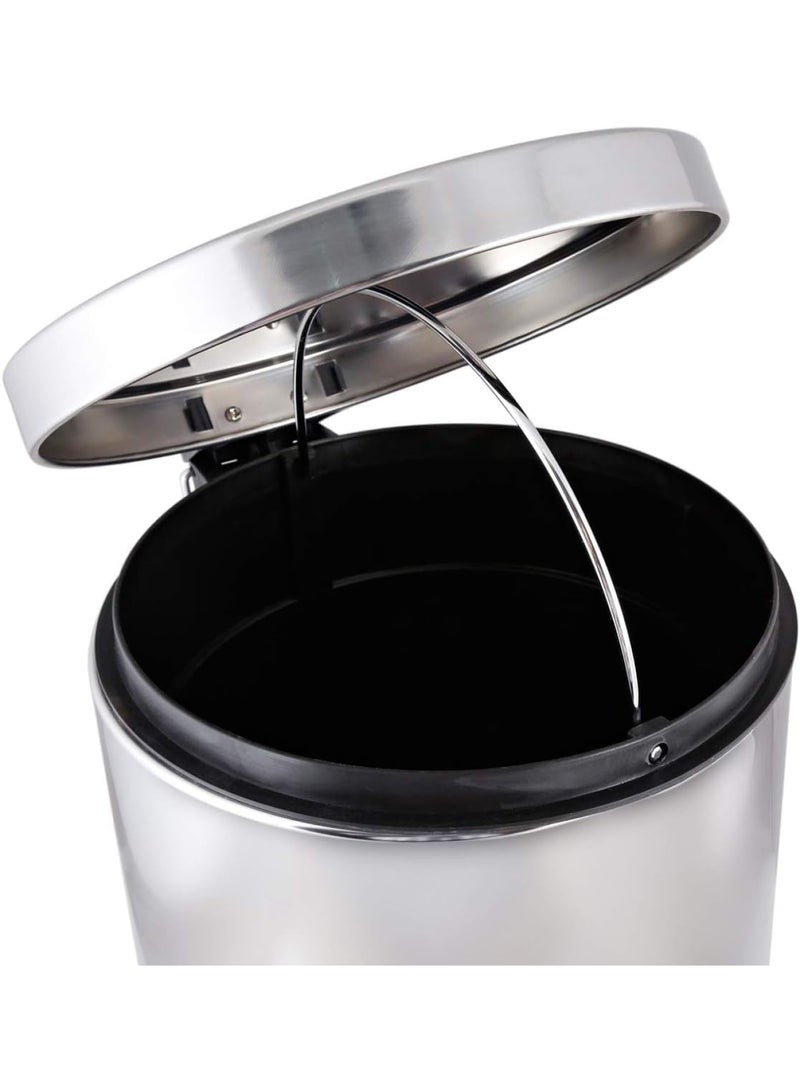ECVV ECVV Stainless Steel Plain Pedal Dustbin, Garbage Bin with Removable Bucket Round Shape, Silver Color use for, Home, Kitchen, Office -12 Liter - Image 3