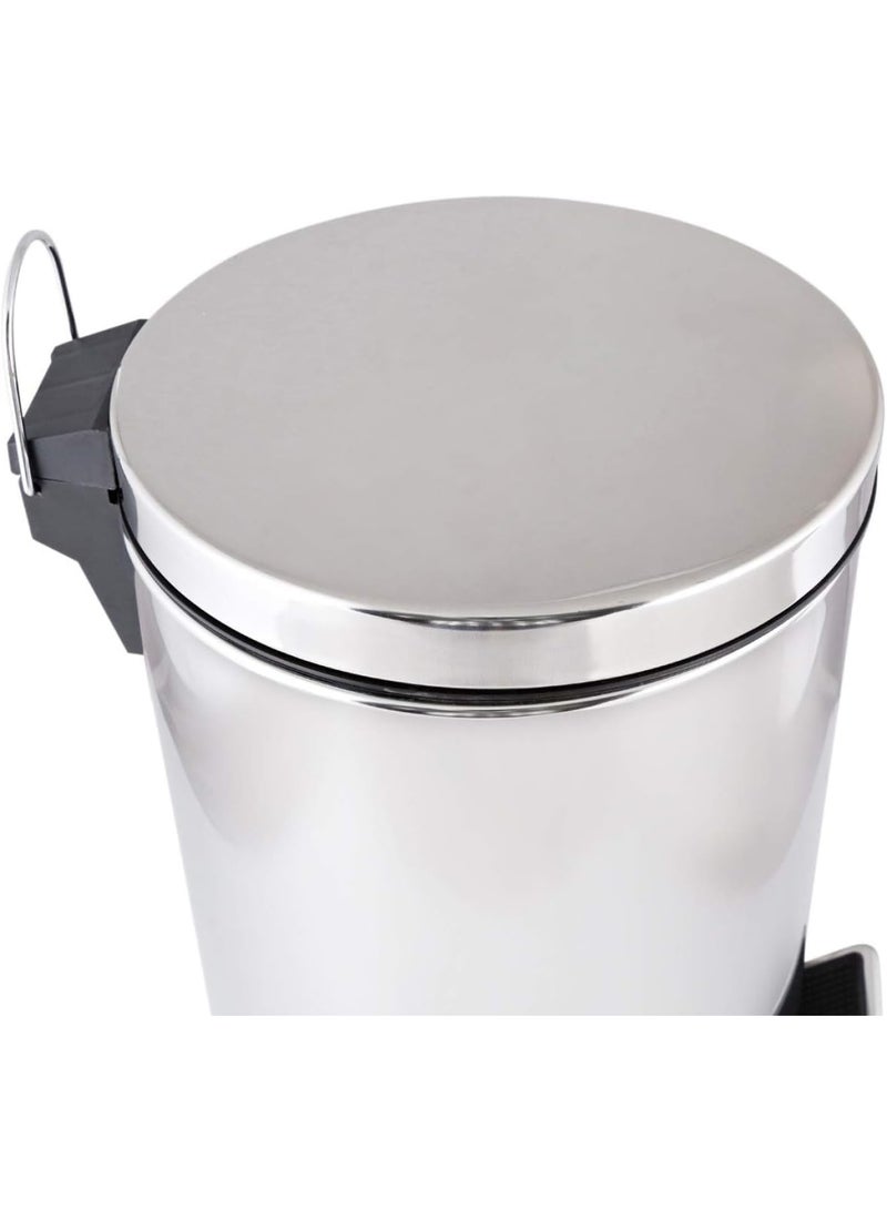 ECVV ECVV Stainless Steel Plain Pedal Dustbin, Garbage Bin with Removable Bucket Round Shape, Silver Color use for, Home, Kitchen, Office -12 Liter - Image 1