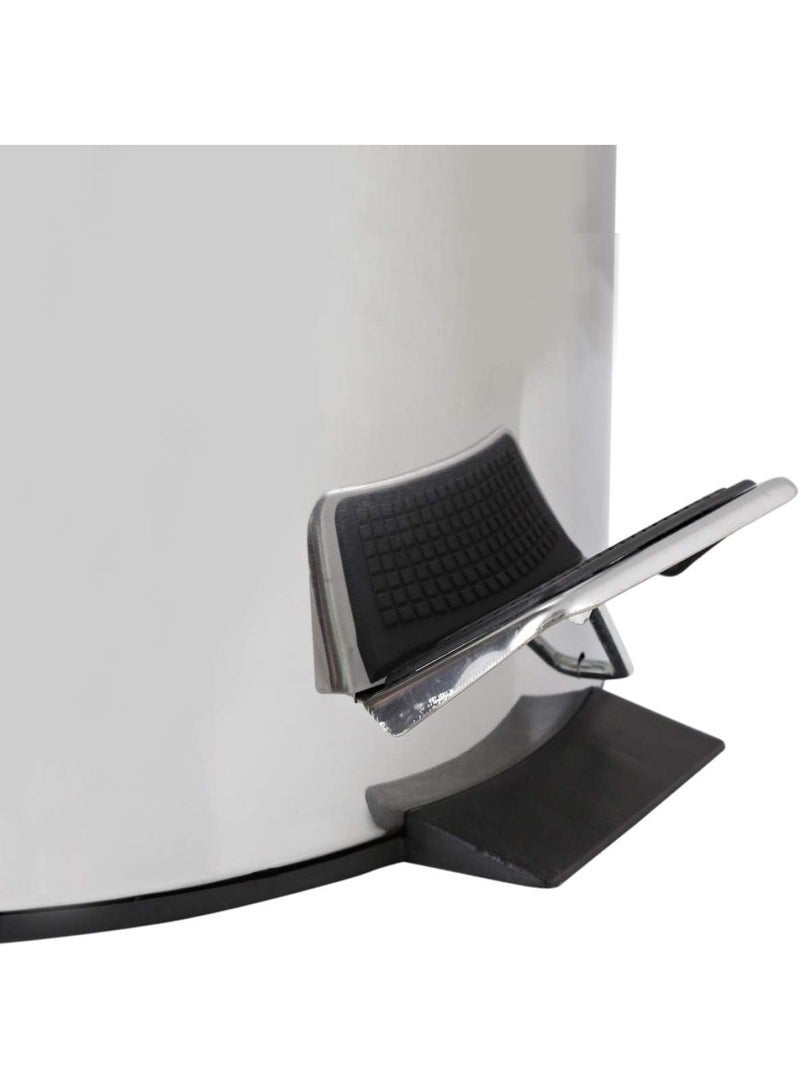 ECVV ECVV Stainless Steel Plain Pedal Dustbin, Garbage Bin with Removable Bucket Round Shape, Silver Color use for, Home, Kitchen, Office -12 Liter - Image 4