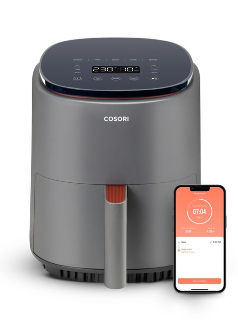 Digital Air Fryer CAF-LI401S-WHT 3.8L .Nonstick Basket Cooker One-LED Display with One Touch Operation, 7 Functions and Smart Phone notifications - GREY