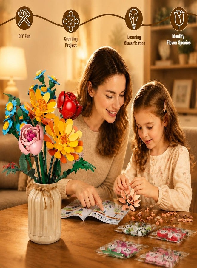 زينات مجموعة بناء باقة زهور زينات، 887 قطعة، ألعاب بناء زهور رومانسية يمكنك صنعها بنفسك، هدايا ديكور للمنزل والمكتب لعيد الأم، عيد الحب، عيد الميلاد، عيد الميلاد - Image 5
