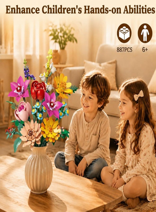 زينات مجموعة بناء باقة زهور زينات، 887 قطعة، ألعاب بناء زهور رومانسية يمكنك صنعها بنفسك، هدايا ديكور للمنزل والمكتب لعيد الأم، عيد الحب، عيد الميلاد، عيد الميلاد - Image 4