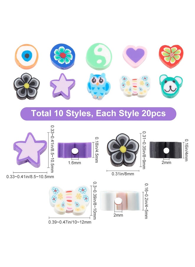 Generic - polymer clay beads with 10 patterns in the shapes of stars, hearts, butterflies and flowers from 200 pieces from Sunny Claw, polymer beads with 1 spool of clear crystal thread and scissors for handmade jewelry, bracelets and chains - Image 1