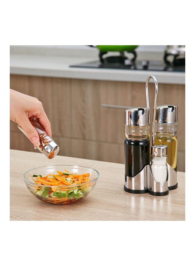 NIBEMINENT 4-In-1 Seasoning Bottle Set With Holder Silver Dispensers 2x6, Shakers 2x1.5  - Image 3