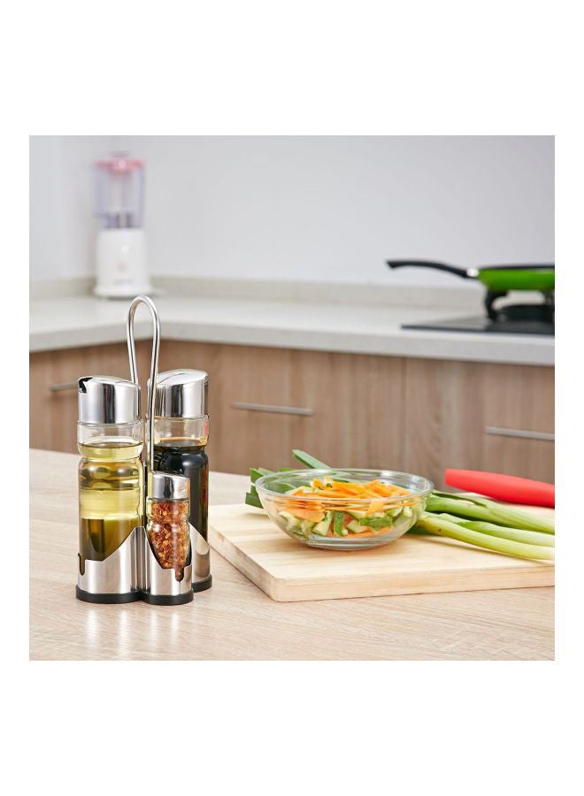 NIBEMINENT 4-In-1 Seasoning Bottle Set With Holder Silver Dispensers 2x6, Shakers 2x1.5  - Image 4