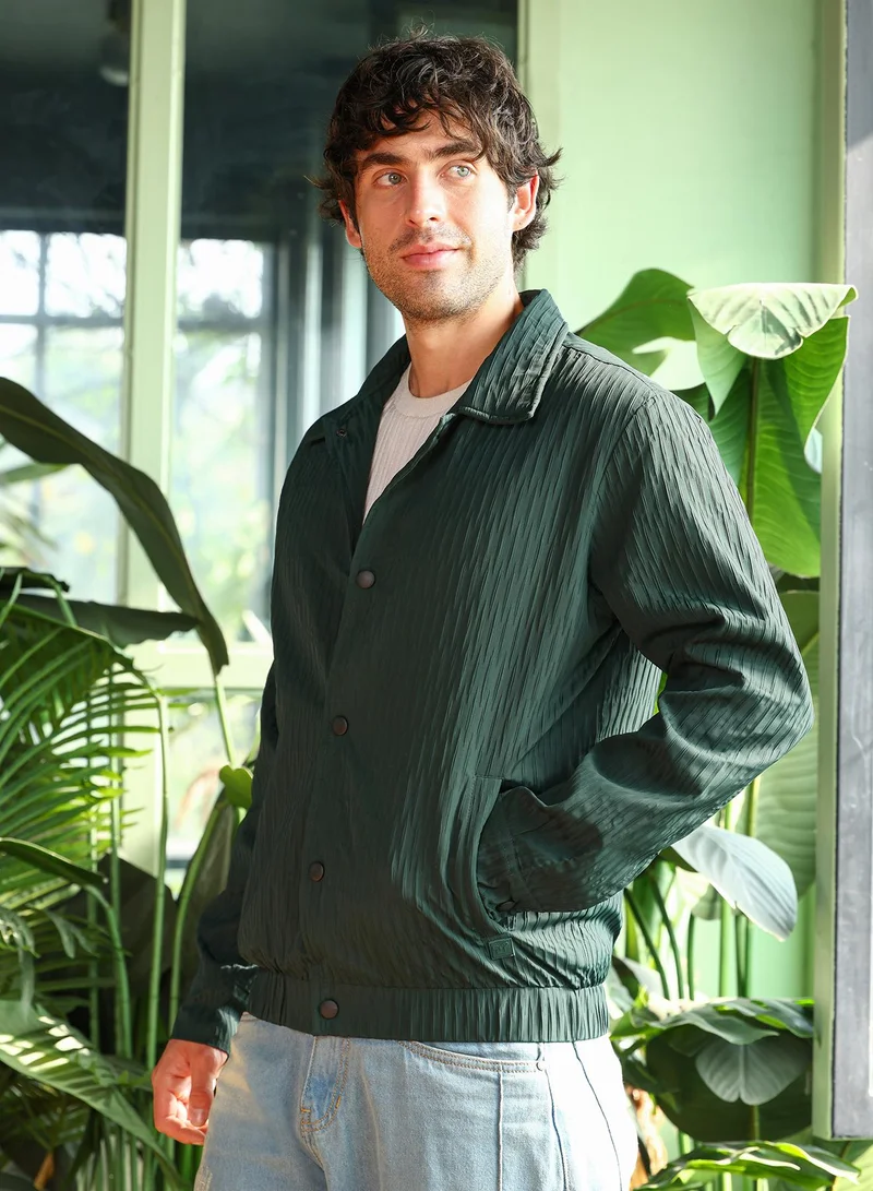 CAHOOT  Men's Emerald Green Crease-Tactile Bomber Jacket for Men | Best Price UAE