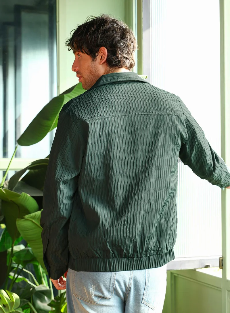 CAHOOT  Men's Emerald Green Crease-Tactile Bomber Jacket for Men | Best Price UAE