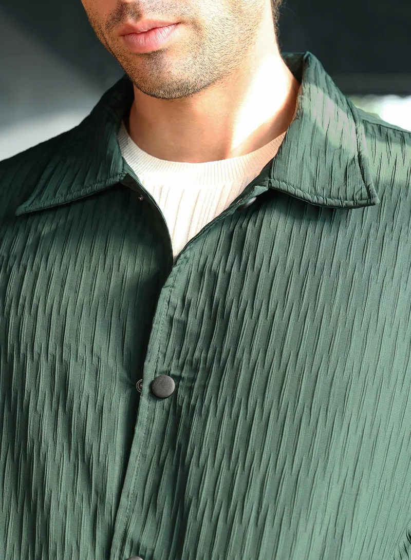 CAHOOT  Men's Emerald Green Crease-Tactile Bomber Jacket for Men | Best Price UAE