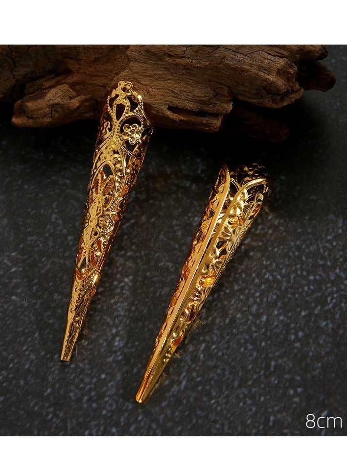 أظافر صناعية تقليدية كلاسيكية عتيقة مصنوعة يدويًا مجوفة من الذهب عيار 18 قيراطًا هدية مثالية لكل فتاة أظافر يمكن ارتداؤها بدون غراء أو عصا قابلة لإعادة الاستخدام - Image 1