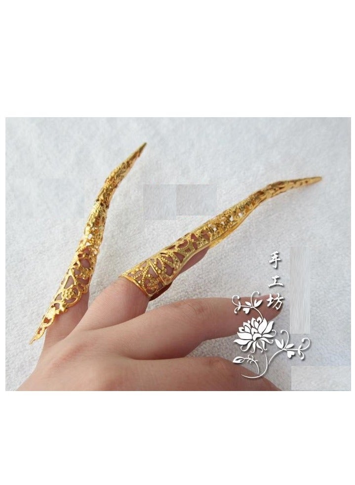 أظافر صناعية تقليدية كلاسيكية عتيقة مصنوعة يدويًا مجوفة من الذهب عيار 18 قيراطًا هدية مثالية لكل فتاة أظافر يمكن ارتداؤها بدون غراء أو عصا قابلة لإعادة الاستخدام - Image 2