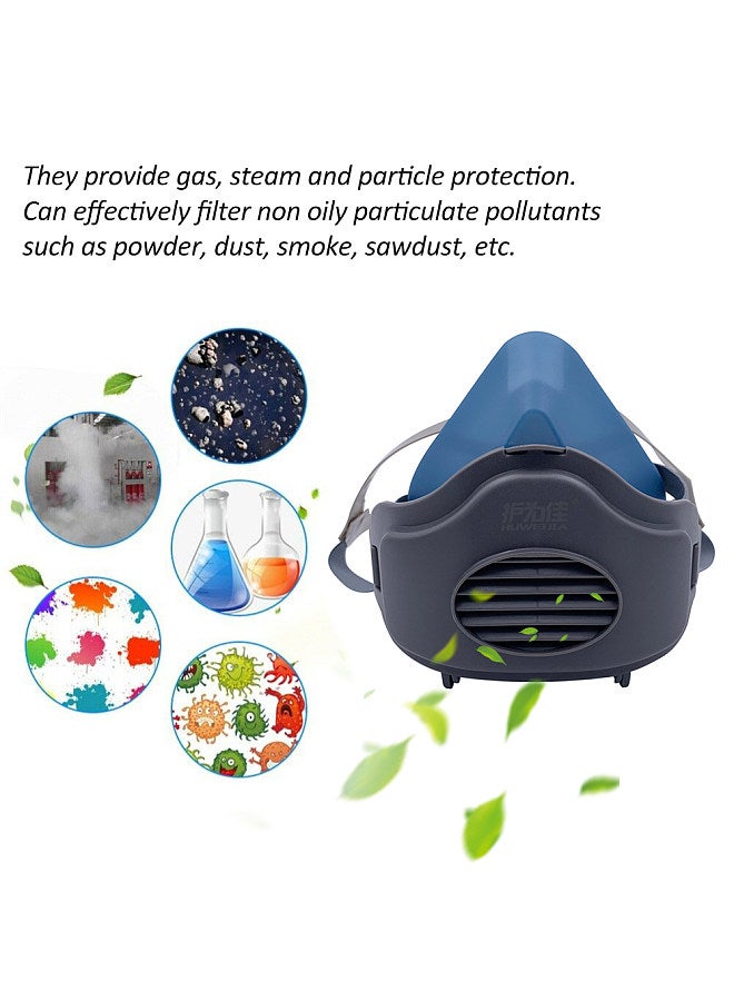 3200 Dust Mask Reusable Half Face Cover Respirator Mask with Filter Cotton KN95 Dust-Proof Mask Suitable for Industry, Dust Prevention, Grinding, Decoration and Coal Mine Blue  - Image 4